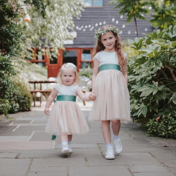 sage green sash for dress Satin Flower Girl Sash: Personalised Wedding Belt, Child Sage Green