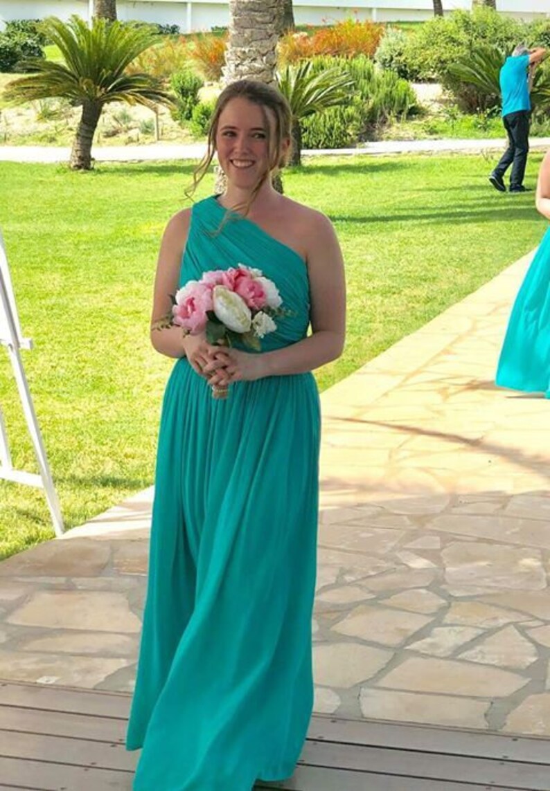 Mint Green One Shoulder Long Bridesmaid/Prom Dress by Etsy