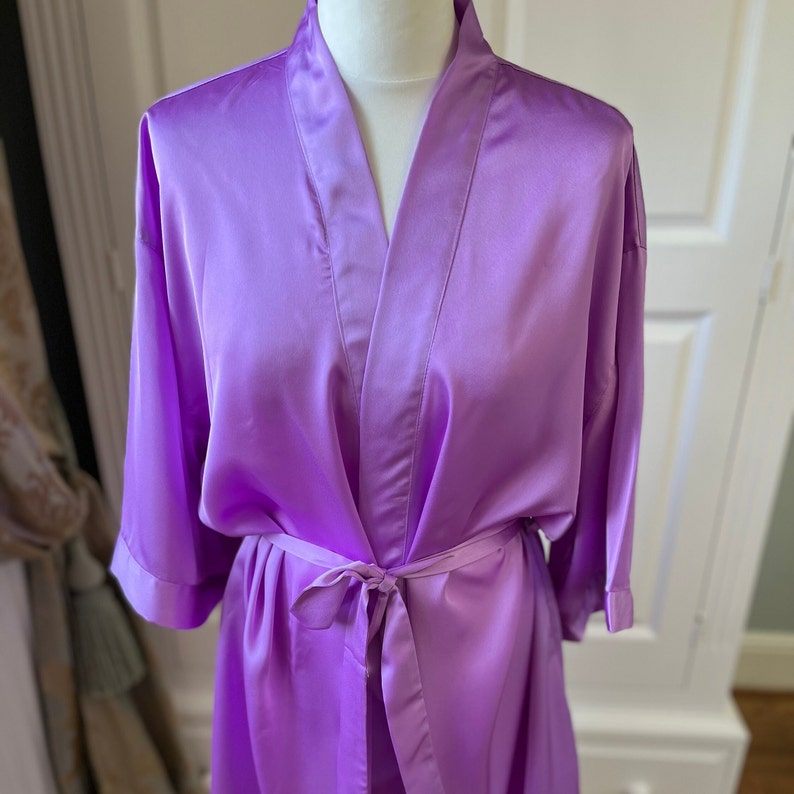 Violet Silk Dressing Gown Personalised Below Knee Ladies Robe Womens Satin Sleepwear Bridesmaid Nightware Luxurious Gift 30 Colours image 5