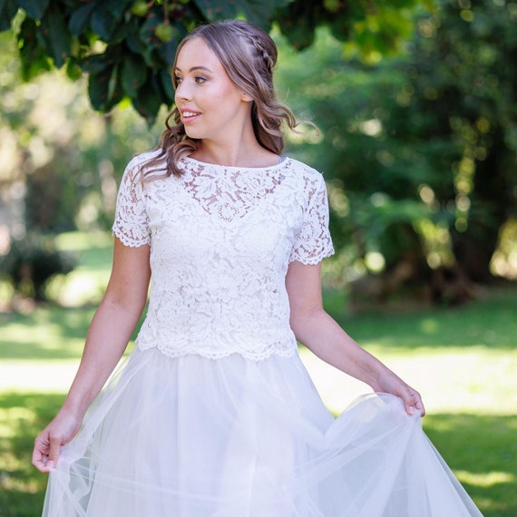 bridal lace overlay top