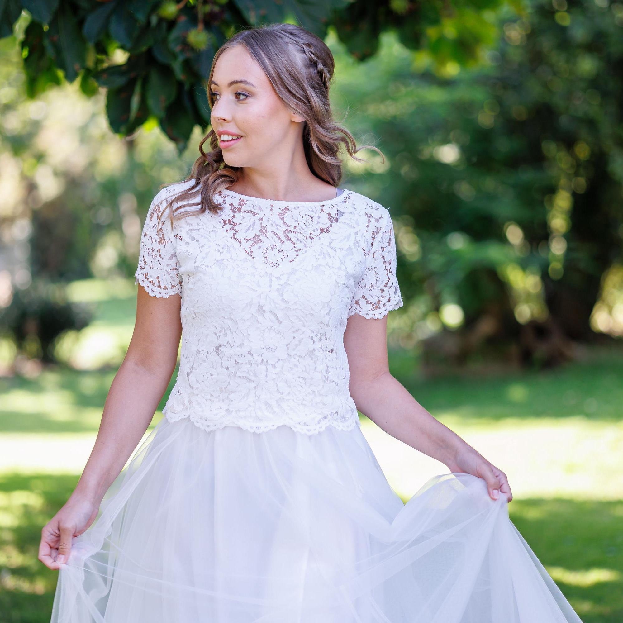 Ivory Corded Lace Bridal Top: Wedding Cover Up with Sleeve Options