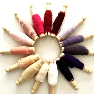 Frayed Chiffon Ribbon, Wedding Bouquet Hand fastening Decor Invitations Flat Lay Photos Gift Wrapping Party Decor 1 metre lengths 30 colours