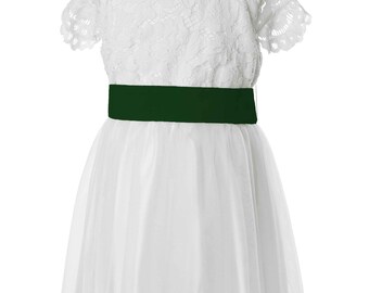 Emerald Green Satin Flower Girl Dress Sash: Personalised Wedding Belt, Child Clothing