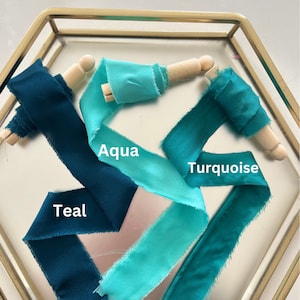 Nastro di seta color acquamarina strappato a mano, ideale per decorazioni di torte, bouquet da sposa, inviti, foto piatte, decorazioni per matrimoni, confezioni regalo
