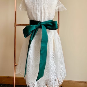 Forest Green Satin Sash: Personalised Flower Girl Dress Belt, Child Clothing