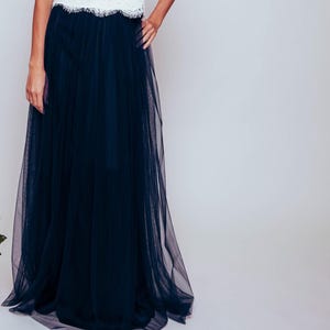 Navy Tulle Maxi Skirt: A-Line Bridesmaid Wedding Skirt
