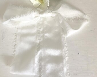 Handmade White Silk Ribbon with Frayed Edges: Wedding Decor