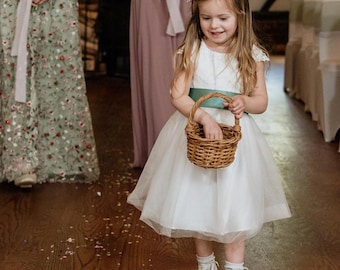 Handmade White Lace Flower Girl Dress: Tulle Skirt, Sash, Child Clothing