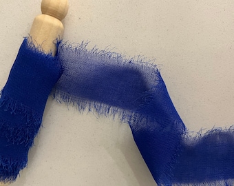 Royal Blue Chiffon Ribbon Frayed Edge 1m lengths for Wedding Bouquet, Invitations,Flat Lay Photos, Wedding Decor Styling, Gift Wrapping