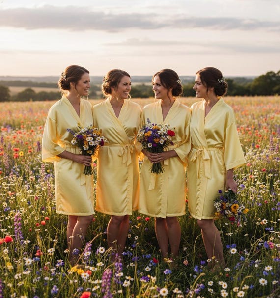 Personalised Sun Yellow Satin Robe: Bridesmaid Dressing Gown Getting Ready  - Etsy New Zealand