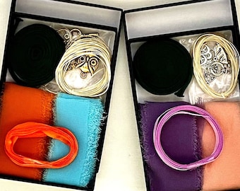 Handfasting Ribbon Cord Making Kit, 30+ Colours, 6 Gold or Silver Coloured Charms, Hand Tying Ceremony Make Your Own Cord.