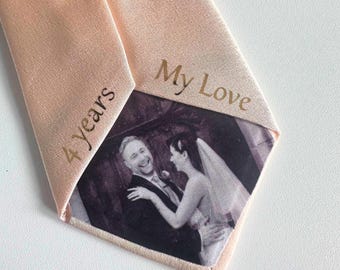 Men 4 Year Silk Anniversary Tie , Photo Tie, Secret Message Gift