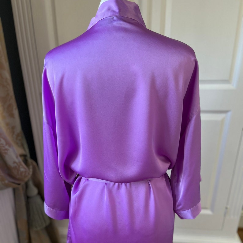 Violet Silk Dressing Gown Personalised Below Knee Ladies Robe Womens Satin Sleepwear Bridesmaid Nightware Luxurious Gift 30 Colours image 2