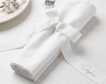 Personalised Scalloped Ribbon Napkin Ties: Wedding, Christmas, Thanksgiving