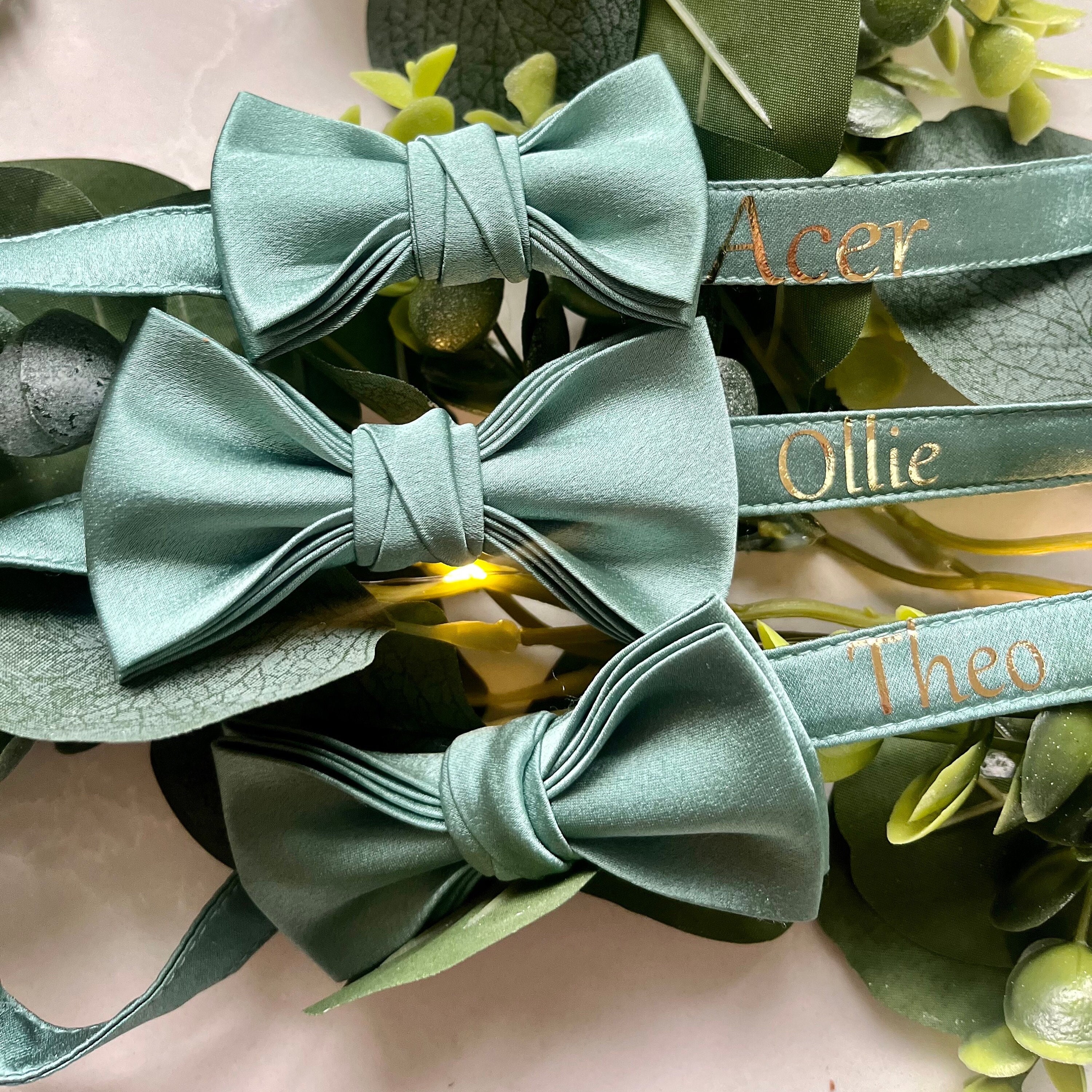 Personalised Sage Silk Bow Tie: Page Boy Child Wedding Outfit, Adjustable Strap
