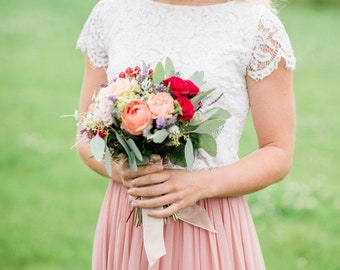 Lace Top Braut Brautjungfer Hochzeit Trennt, Elfenbein überbacken Rand, Seide gefüttert, 4 Ärmel & 2 Längenoptionen abgeschnitten oder lang UK Größen 6-30