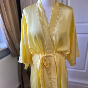 Sun Yellow Satin Dressing Gown. Elegant Bridesmaid Robe. Women&#39;s Luxurious Sleepwear Kimono Birthday, Mothers Day Gift. Plus Sizes Available