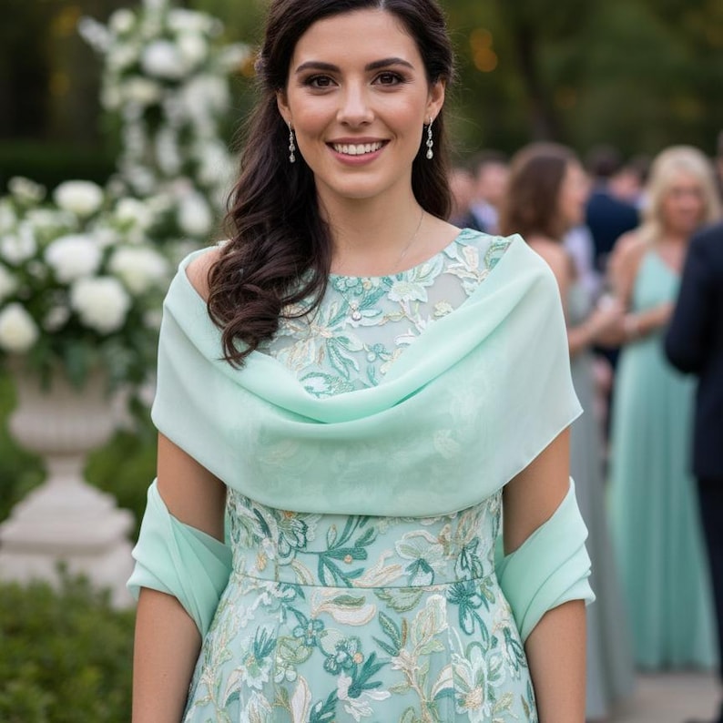 Mint Green Chiffon Shawl: Personalised Wedding Cover Up image 2