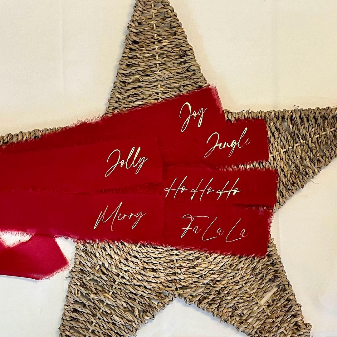 Christmas Ribbon Napkin Ties Personalised, Optional White Cotton