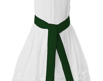 wedding dress green sash Sleeveless Green Satin High Low Wedding Party Flower Girl Dress, Train Sash Bow CUSTOM SIZE main image 0
