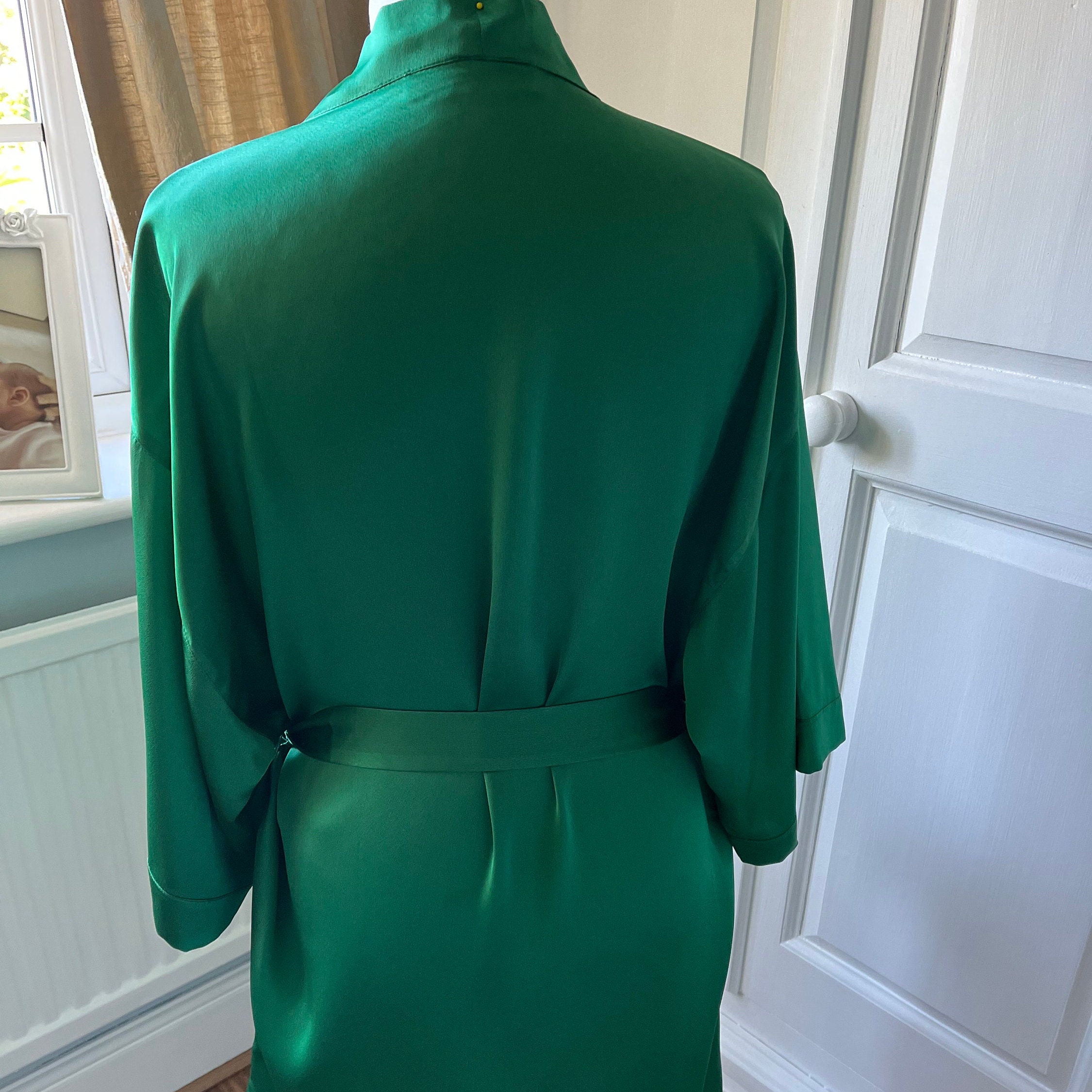 Emerald Green Silk Robe: Personalized Satin Dressing Gown