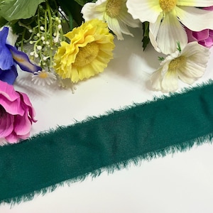 Forest Green Silk Ribbon: Frayed Edge Wedding Bouquet Decor