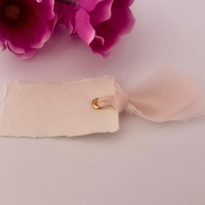 Pink Silk Ribbon Wedding Place Cards: Hand Torn Paper Table Settings