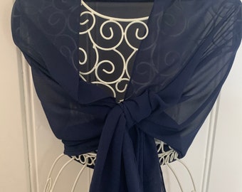 Personalised Navy Chiffon Shawl: Wedding Bridesmaid Cover-Up