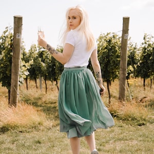 Sage Green Knee Length Skirt for Bridesmaid, Mother of Bride, Wedding Guest Tea Length Silk and Chiffon A-Line Skirt Sizes 8-22, 30+ Colours