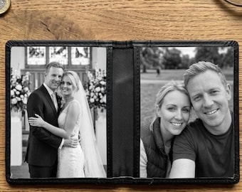 Personalised Photo Wallet Card Holder, Men 3 Year Leather Anniversary Gift,