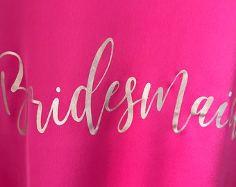 Bright Pink Fuchsia Dressing Gown Personalised Below Knee Ladies Robe Womens or Mens Satin Sleepwear Bridesmaid Gift 30 Colours Plus Sizes