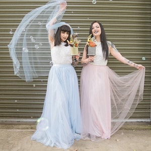 Light Blue Long Tulle Bridesmaid Skirt, Separates Wedding, Bridal Boho Festival