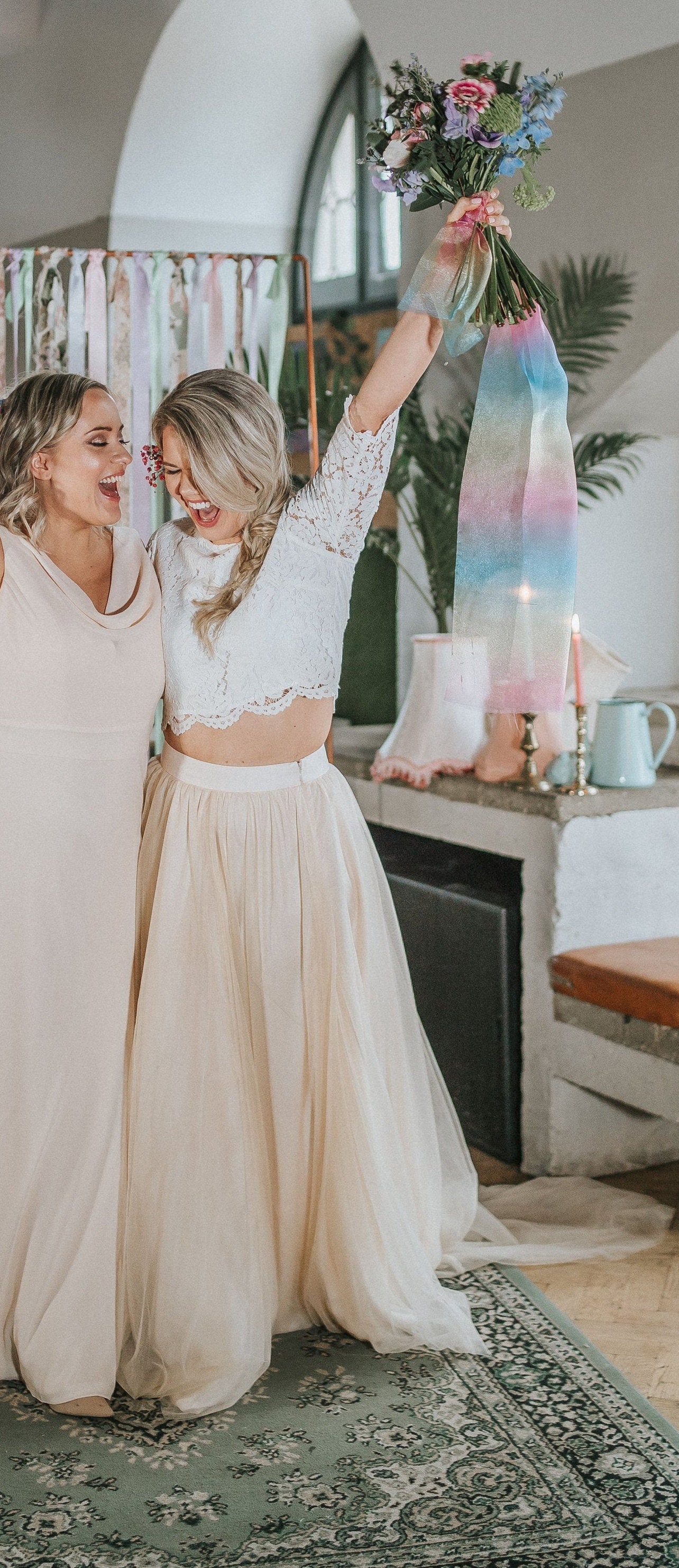 Lace Top Bridal Bridesmaid Wedding Separates, Ivory Scalloped Edge, Silk Lined, 4 Sleeve & 2 Length Options Cropped or Long UK sizes 6-30