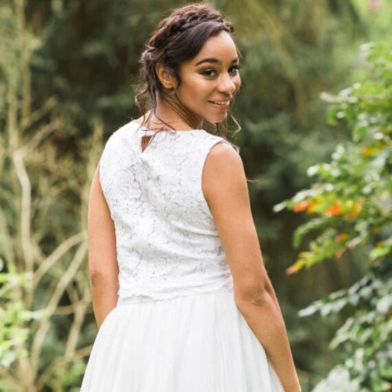 Ivory lace crop top cheap bridesmaid