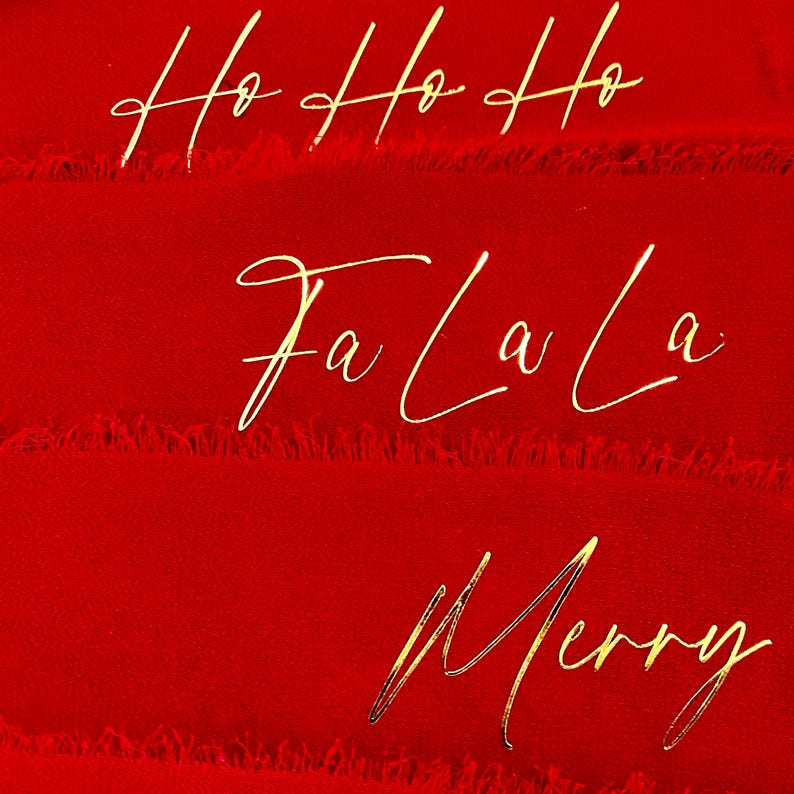 Christmas Ribbon Napkin Ties Personalised, Optional White Cotton