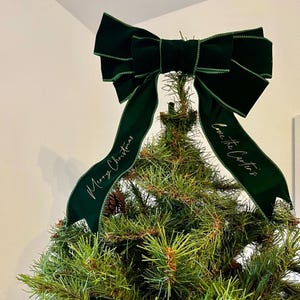 Personalised Velvet Christmas Tree Bow Topper : Handmade Holiday Wreath Topper