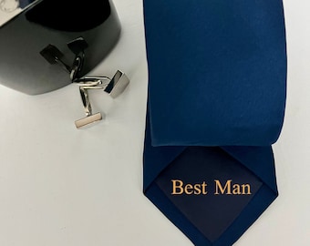 Corbata de hombre azul marino para boda, fiesta de graduación, ocasión especial, con mensaje secreto opcional, regalo de padrinos de boda también se vende en tallas para niños