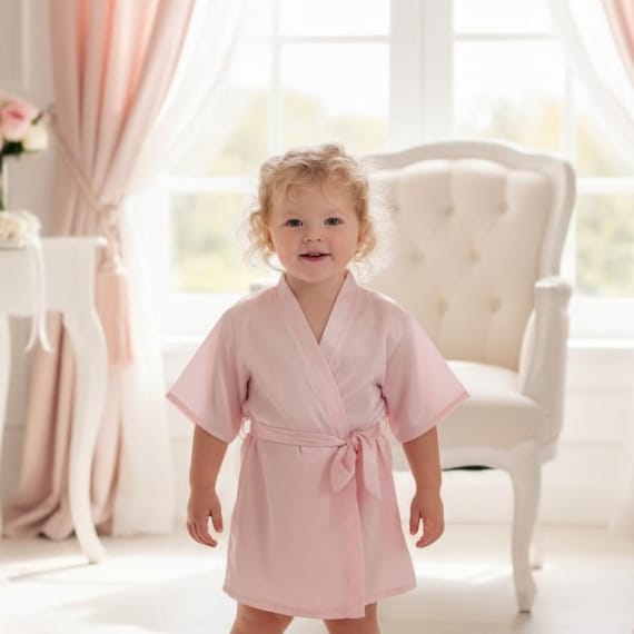Dusky Pink Personalised Flower Girl Robe: Satin Getting Ready Dressing Gown, Child Clothing