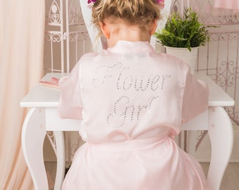 Flower Girl Dressing Gown White, Pink, Cream or Blue Silk Personalised Satin Getting Ready Robe Luxury Birthday or Xmas Gift Child Clothing