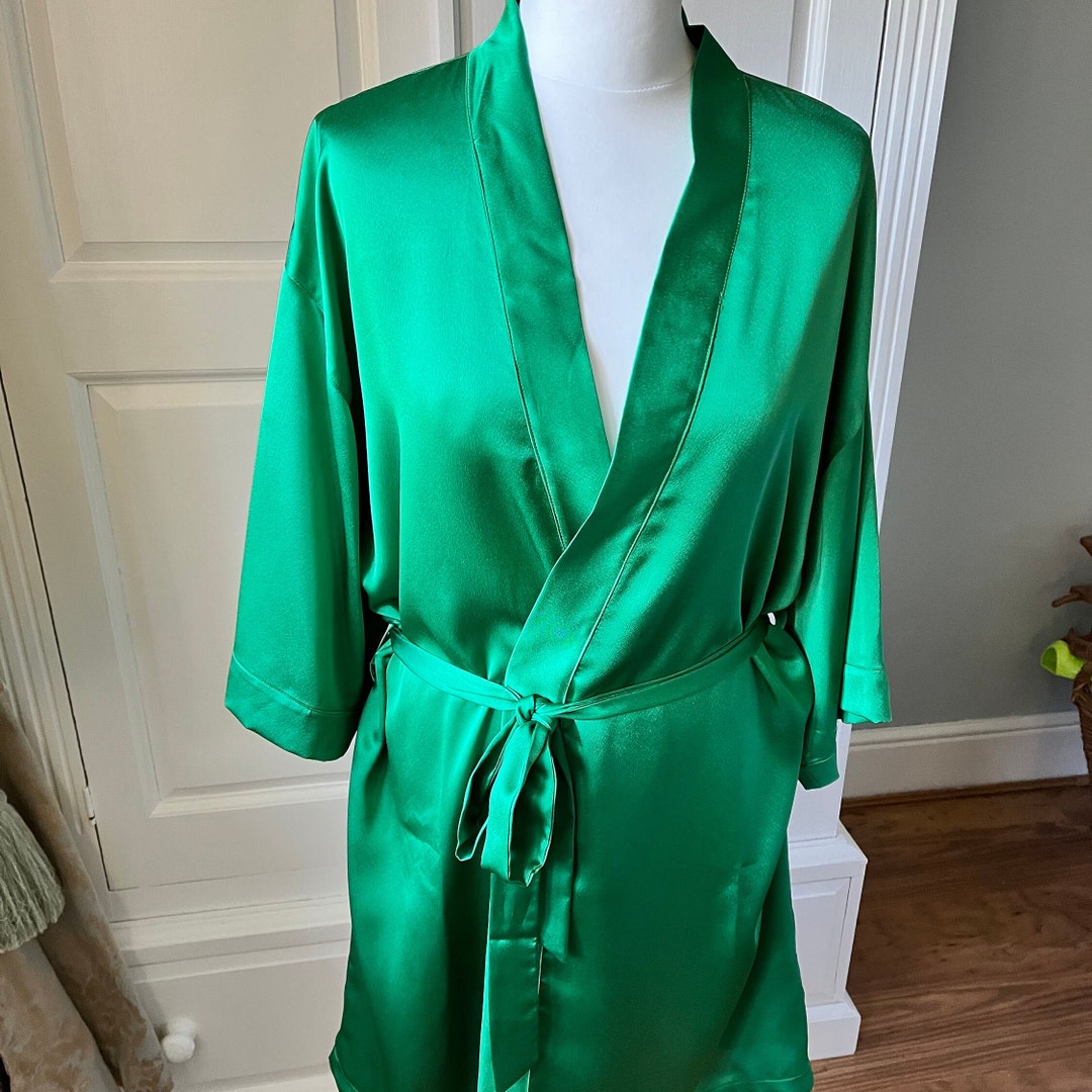 Emerald Green Silk Robe: Personalized Satin Dressing Gown - Etsy