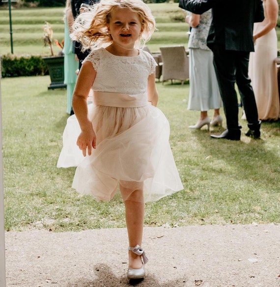 Champagne Lace Flower Girl Dress: Child Wedding Clothes