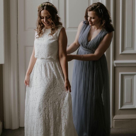 Lace Top Bridal Bridesmaid Wedding Separates Ivory Scalloped Edge Silk Lined 4 Sleeve 2 Length Options Cropped or Long UK Sizes 6 30 Etsy UK