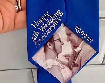Men 4 Year Silk Anniversary Tie , Photo Tie, Secret Message Gift