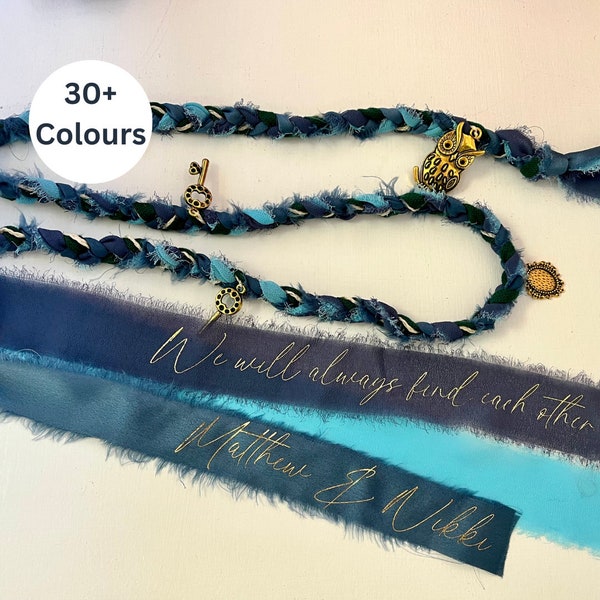 Handfasting Ribbon Cord, Optional Personalisation, 30+ Colours, 6 Gold or Silver Coloured Charms, Custom made, Hand Tying Ceremony