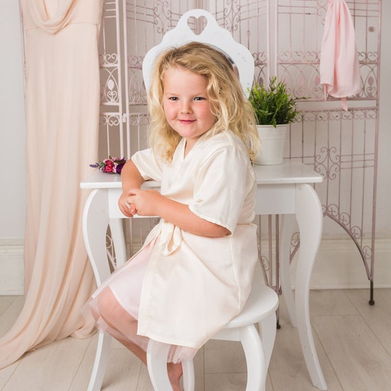 childrens silk dressing gown Flower Girl Kids Silk Satin Robe Kimono Wedding Party Sleepwear Gown Bathrobe