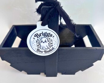 Halloween Boo Basket, Black Basket with Personalised Tag, Halloween Keepsake