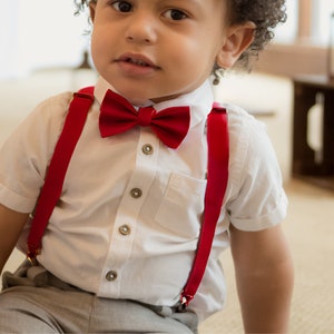 Ruby Red Boy Personalised Braces/Suspenders  Child, Wedding, Birthday Photos, Monogrammed with Page Boy Initials, Optional Bow Tie