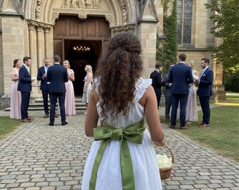 Olive Green Satin Sash: Personalised Flower Girl Dress Belt, Child Clothing