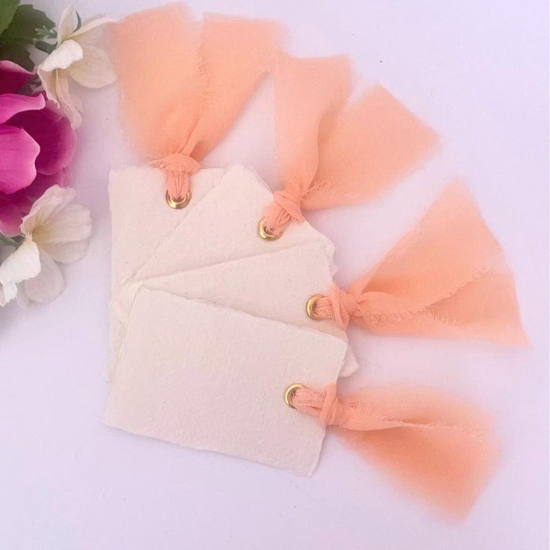 Peach Ribbons Peach Chiffon Ribbon Place Cards: DIY Wedding Table Setting - Etsy