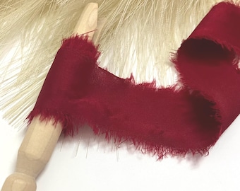 Ruby Red Silk Ribbon Handmade, Fabric Ribbon, Ideal Christmas Wedding, Bouquets, Decorations, Ornaments